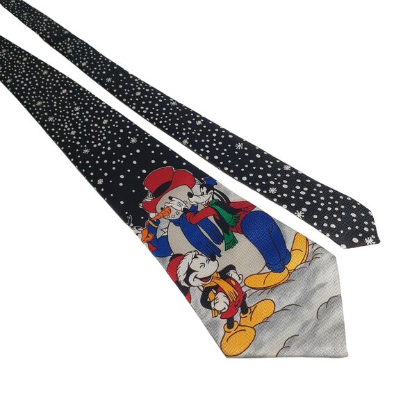 Vintage Disney Mickey Unlimited Snowman Holiday Necktie With Donald Duck Goofy - Picture 1 of 6